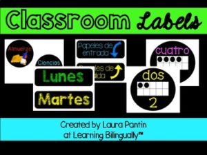 Classroom Labels in Spanish - Black Background